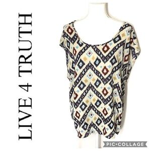 Live 4 Truth Diamond Print Top 3X Shirt Blouse Plus Size Blue Red